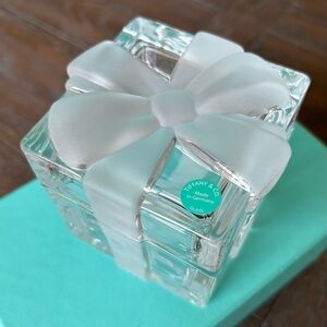 Tiffany & Co.  Glass Etched Bow Box.   New